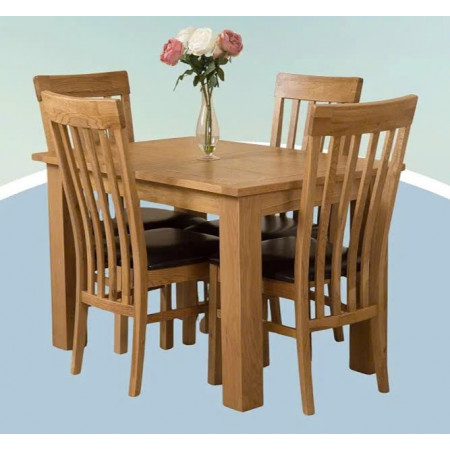 Square 90cm : Bàn Ăn Gỗ Sồi Vuông 90cm + 4 Ghế ( 5N - Mặt Nệm PU )